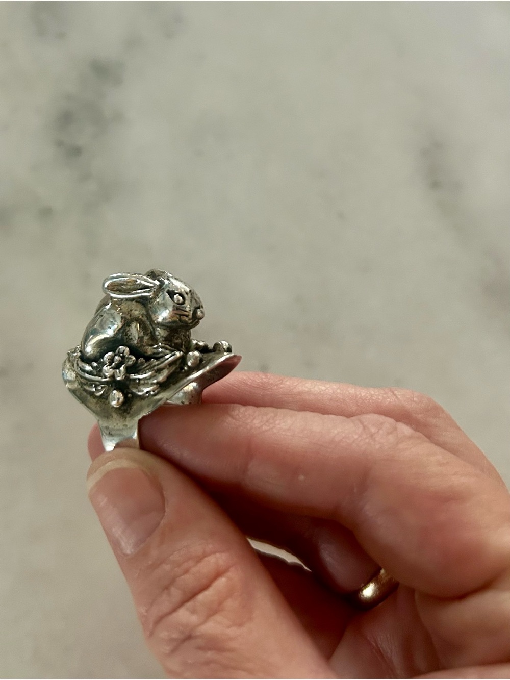 Sterling Silver 3D Bunny Rabbit Floral Sculptural Statement Ring Sz 7.5 Vintage!